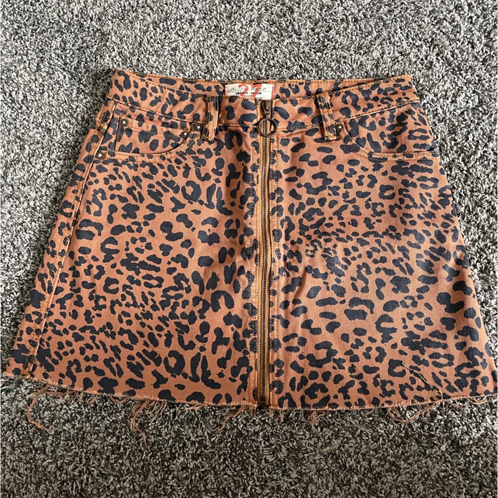Free People Leopard Denim Skirt